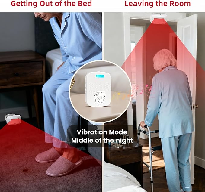 CallToU Bed Alarms for Elderly/Dementia Patients who Wander, Portable Pager & Sensor with Vibration and Silent Alert Features, Fall Prevention Alert for Home Hospital Care, Room Monitor.