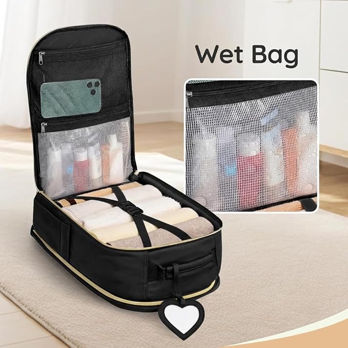 Taygeer Carry on Backpack for Airplanes, TSA Travel Backpack with Shoe Compartment & Luggage Tags, Airline Personal Item Bag for Women Teens, Black
