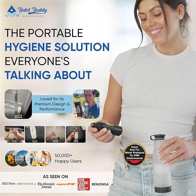 BIDET BUDDY® PureJet Portable Bidet for Travel & Camping | Rechargeable Electric Travel Bidet | Waterproof Compact USB-C Personal Hygiene Bidet with High Pressure Spray Design - Obsidian Drift
