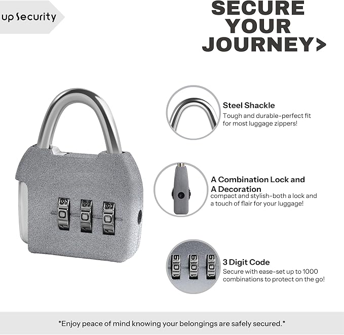 Small Luggage Locks, 3 Digit Combination Lock, Travel Safe Padlock with Code, Combo Small Lock for Suitcase, Tool Box, Backpack Zipper, Diary, Mini Locker (Silver+Silver, 2-Pack)