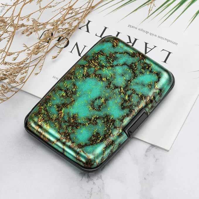 ELFISH Mini RFID Aluminum Wallet Credit Cards Holder Business Card Case Metal ID Case for Men Women（Verdant