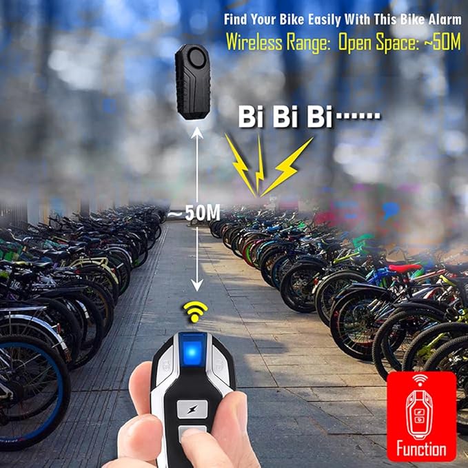 Bike Burglar Alarm Anti Theft, Wireless Motorcycle Vibration Triggered Sensing Alarm Horn with Remote Controller & SOS, Waterproof Door Siren for Bicycle E-Bike Scooter