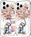 Compatible with iPhone 17 Pro Case Card Holder for Women Cute Design,Wallet Phone Cases Transparent Cool Kawaii Protective (Clear Elephant Creating Flowers)