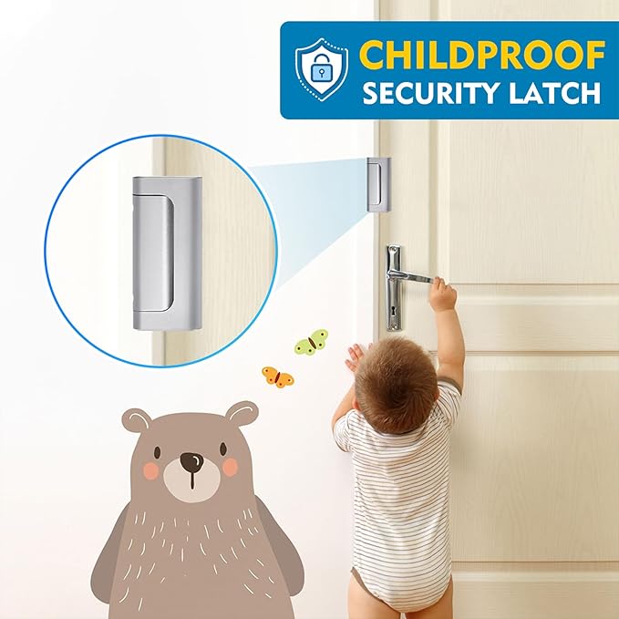 3-Pack Home Security Door Reinforcement Lock, Child Proof Door Lock for Front Doors, 800 lbs Force Resistance, Easy Install for Inward Swinging Doors, Ideal for Kids Safety, Solo Residents