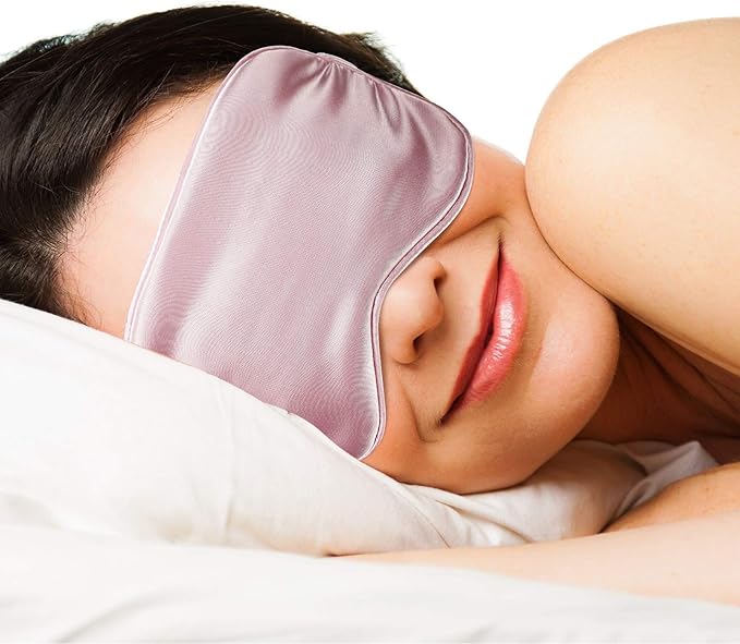 Silk Satin Sleeping Mask Eye Mask Set Include 2 Blindfold Eyeshade Elastic Strap Double Layer Silk Filling Eye Cover 2 Ear Plugs 2 Storage Bags for Women and Men Sleep Travel Nap (Black, Pink)
