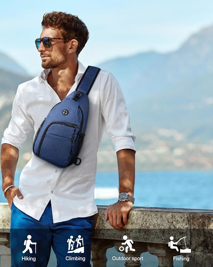 Pritent Crossbody Bags for Women Man Waterproof Sling Bag Backpack Trendy Casual Cross Body Bag with Convertible Shoulder Strap Chest Bag for Camping Hiking Travel Essentials (Blue, Medium)