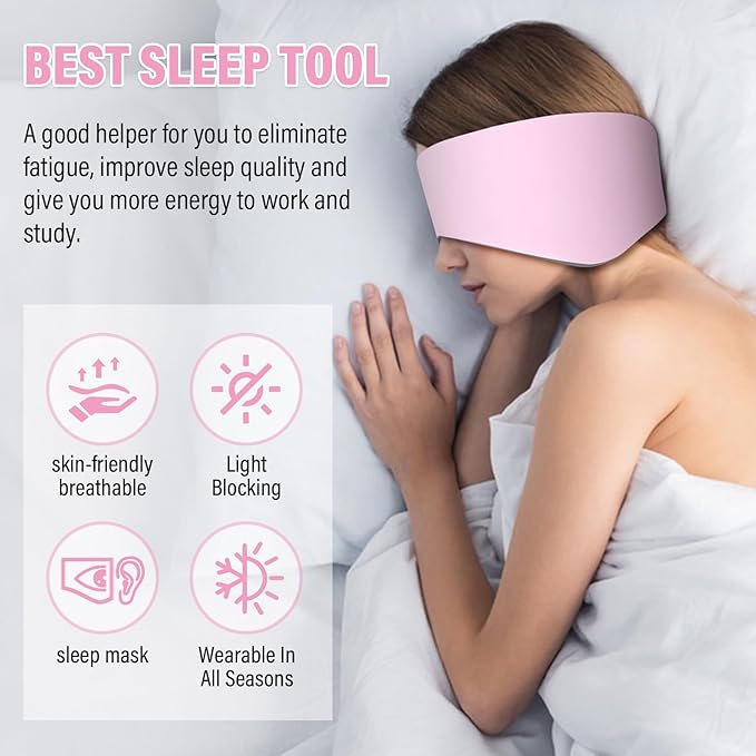Sleep Mask, Eye Mask for Sleeping with Heads Adjustable, Earmuffs for Sleep for Men & Women, 2 in 1 Ear Mask and Blindfold, Soft Dual-Sided All-Season Eye Cover for Side Sleepers (Pink)