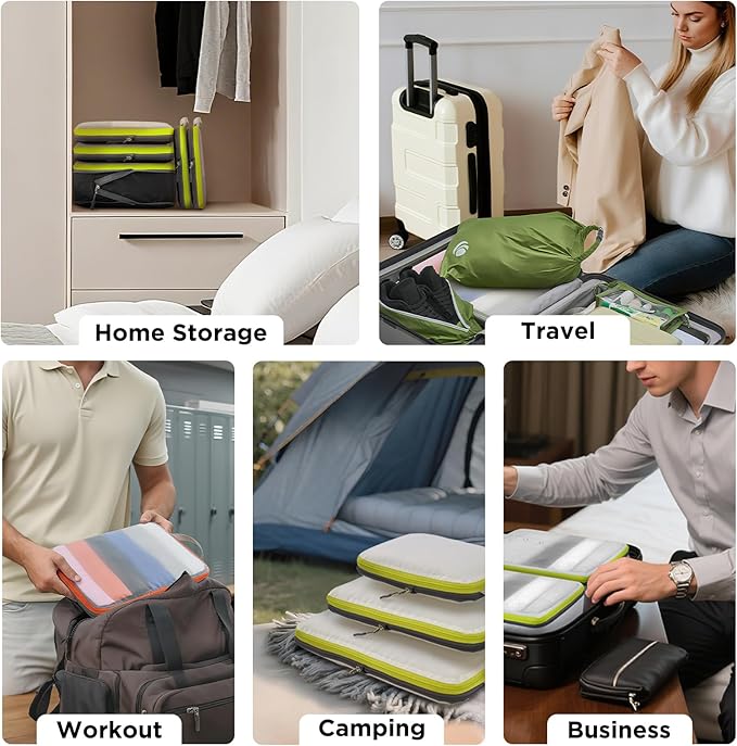 Cipway Compression Packing Cubes, See Through Mesh Luggage Organizer Bags, Travel Essentials for Carry on Suitcase with Laundry Bag and Clear Toiletries Bag（6 Pcs,Blue）