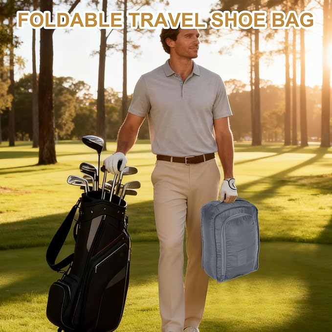 Foldable Travel Shoe Bag, Waterproof Shoe Pouches Organizer with Handle Travel Packing Cubes -Fitting for Storing (Sneakers/Sandals/Fitness Shoes) 2 Pcs & Gray