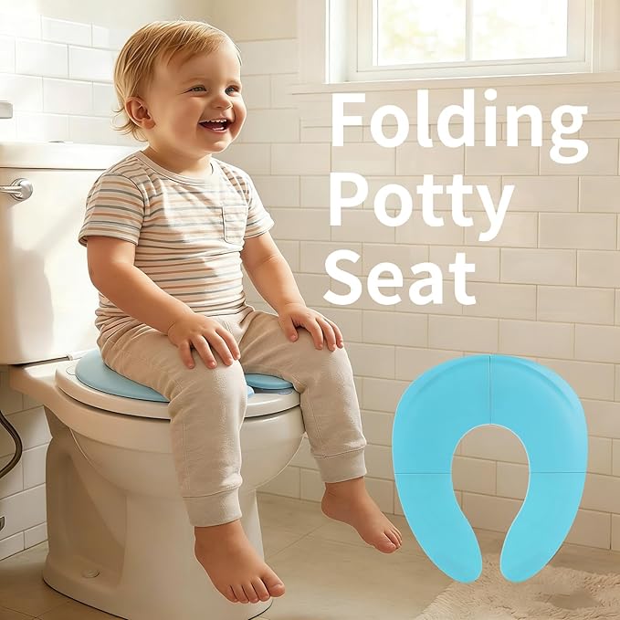 Funbliss Foldable Travel Potty Seat for Toddlers - Portable Folding Toilet Training Seat for Toddlers with Safety Suction Cups, Includes Storage Bag - Essential for On-the-Go Potty Training,Blue