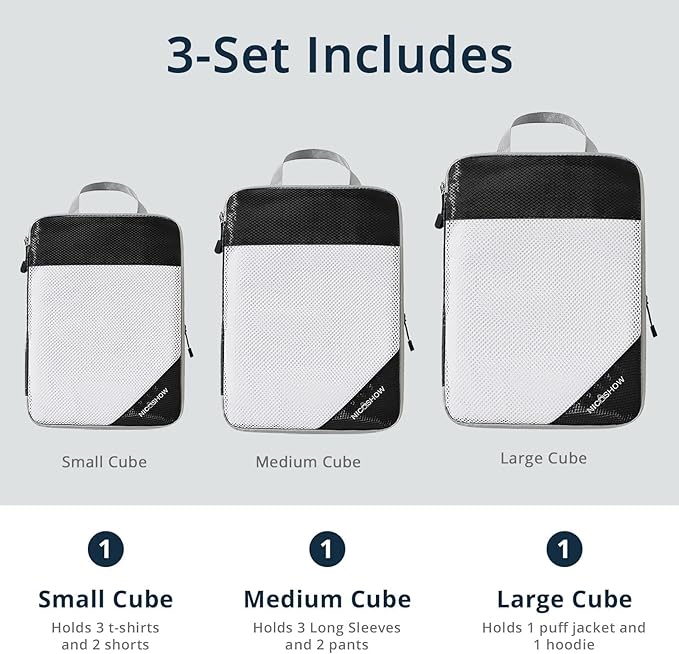 NICOSHOW 6 Set Compression Packing Cubes for Travel - Compressible, Lightweight, and Space-Saving Packing Cubes, Travel Essentials for Women, Black