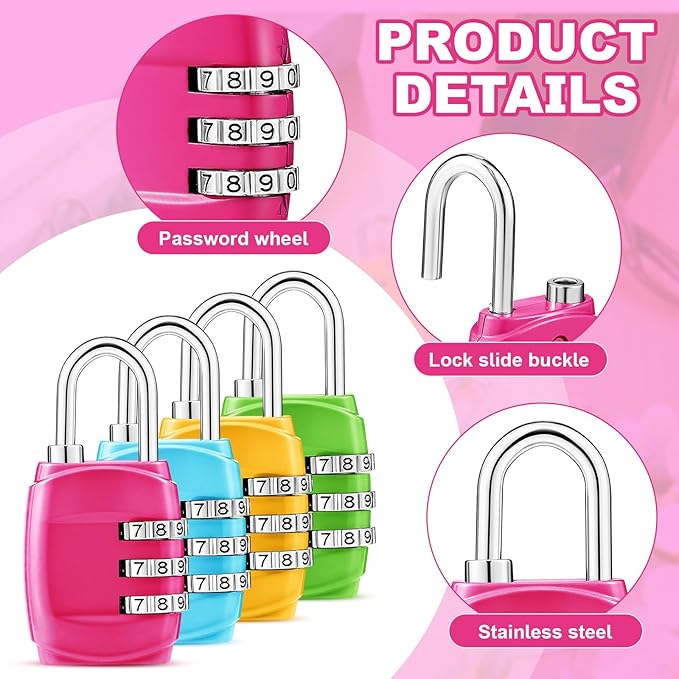 Moxweyeni 10 Pcs Digit Combinations Padlock Safe Cipher Lock Mini Combination Resettable Number for Suitcases Luggage Briefcases Computer Bags(Fresh Style,Bright Color)