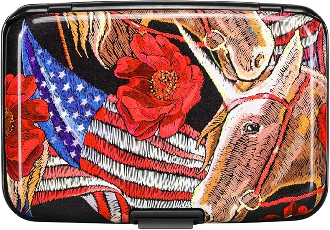 ELFISH Mini RFID Aluminum Wallet Credit Cards Holder Business Card Case Metal ID Case for Men Women(Horse)