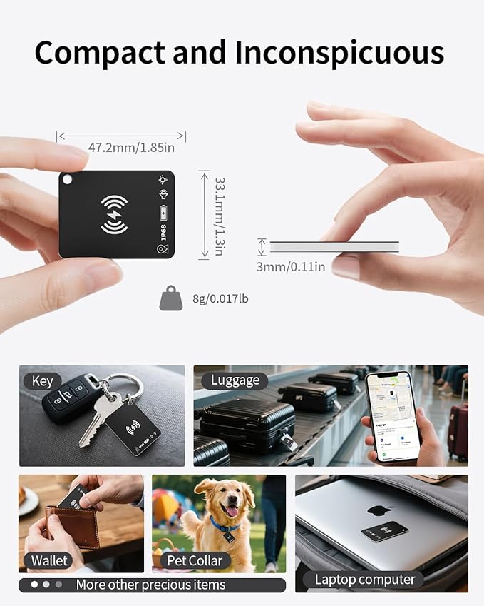 Air Tracker Tag (iOS Only) Wallet Tracker Works with Apple Find My, Rechargeable Smart Tag Key Finder Locator with Sound, Item Finders for Key, Wallet, Luggage, Backpack, Suitcases, Passport