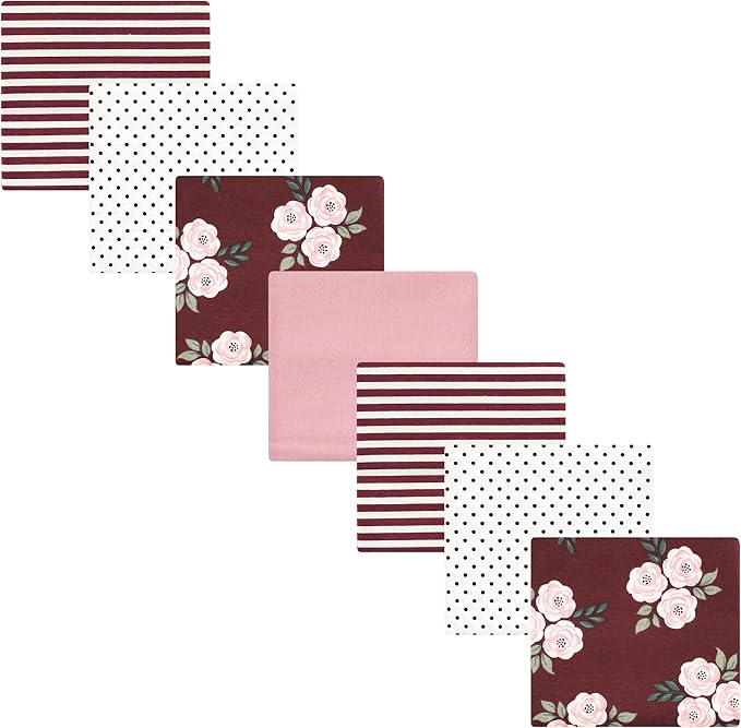Hudson Baby Unisex Baby Cotton Flannel Receiving Blankets Bundle, Burgundy Floral, One Size