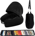 Stuffable Travel Neck Pillow with Hood, Soft Velvet Pillow Stuffable with Clothes, Adjustable Neck Size, Multifunctional Fillable Airplane Travel Neck Pillow for Extra Luggage