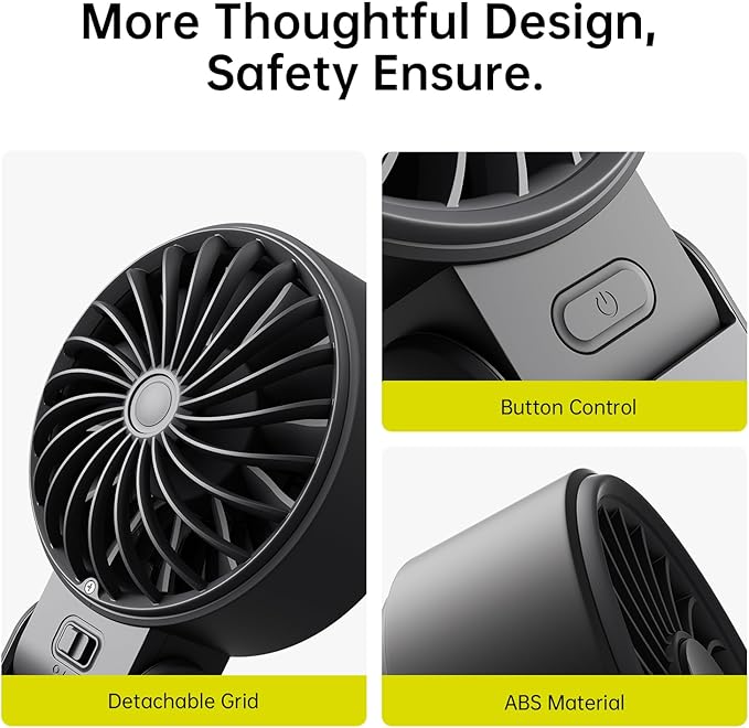 JISULIFE Handheld Fan Life7 – Ultimate Flexibility: Wide & Strong Airflow, 13H Max Cooling, 3600mAh Rechargeable, 5-Speed, LED Display, 3 IN 1 Portable Fan for Travel, Concerts, Sports Events(Black)