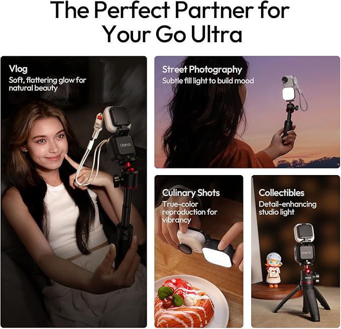 Ulanzi IN07 Mini Magnetic LED Vlogging Light for Insta360 GO Ultra Accessories, 1/4" Mount Waterproof 5600K CRI≥95 500mAh Rechargeable LED Fill Light Photography for Selfie Stick Vlog Video Recording
