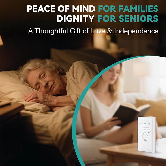 Wireless Bed Alarm for Elderly - Fall Prevention Sensor Pad with Pager - Early & Exit Alert Modes for Dementia Patients - Under Mattress Support, Replaceable Battery