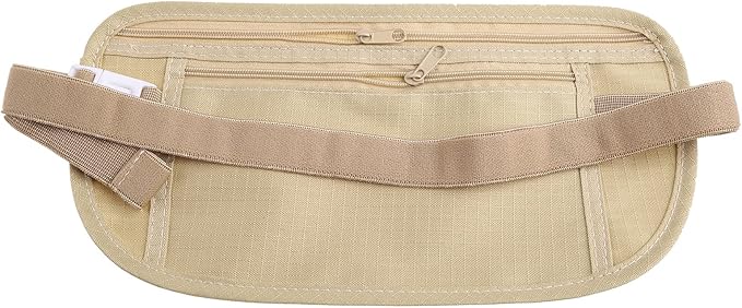 Upgraded Money Belt for Travelling Security Money Pouch for Cash Cards Keys & Passport Quality ronMade Khaki, approx 13x26cm/5x10in