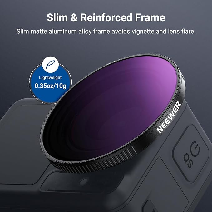 NEEWER Variable ND Filter Compatible with DJI Osmo Action 5 Pro/4/3, ND64-256 6-8 Stops Snap On Multicoated HD Optical Glass Neutral Density Action Camera Lens Filter Accessories