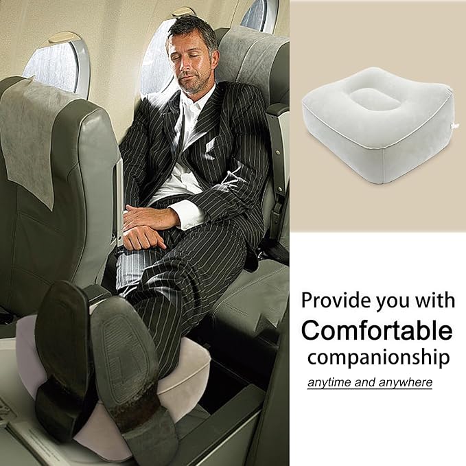 Inflatable Foot Rest, Carseat Inflatable Foot Rest Pillow, Airplanes Inflatable Foot Rest Cars, Travel Footrest Pillow for Home Office,Trains (Grey 2 Count), 14.5" L×11.8" W×7.9”H