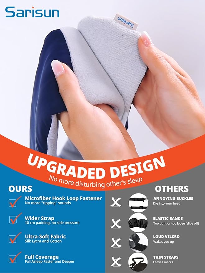 SARISUN Sleep Mask, Eye Mask for Sleeping, Upgrade Ultra-Soft Blackout Eye Cover for Women Men, Wider Adjustable Strap for Side Sleeper, Travel, Nap, Yoga, Relief Eye, Navy Blue