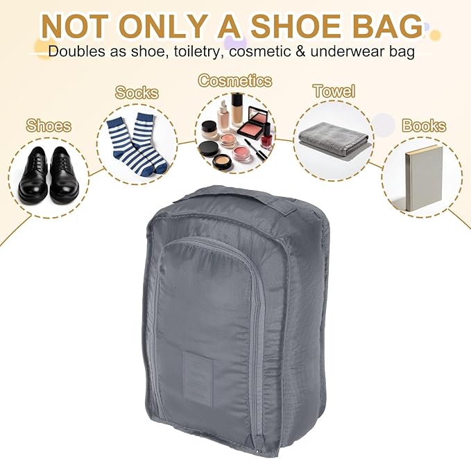 Foldable Travel Shoe Bag, Waterproof Shoe Pouches Organizer with Handle Travel Packing Cubes -Fitting for Storing (Sneakers/Sandals/Fitness Shoes) 2 Pcs & Gray/Navy Blue