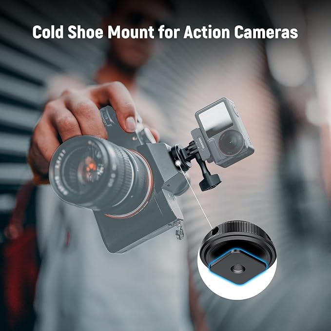 NEEWER Action Camera Cold Shoe Mount Adapter Compatible with GoPro Accessories Go Pro DJI Insta360 AKASO, Metal 1/4" Thread Hot Shoe Mount for Mini Tripod Selfie Stick, 180° Tilt, GP-63
