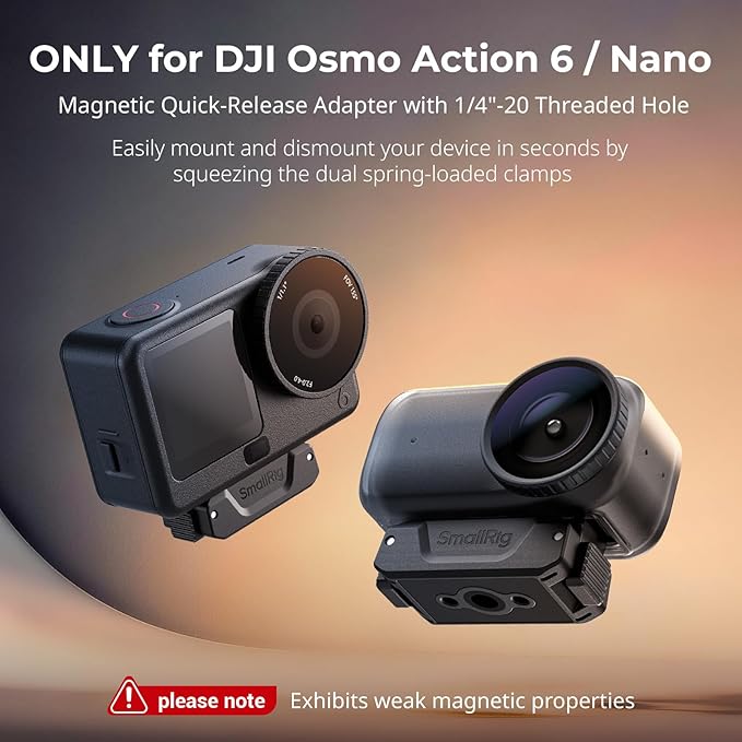 SmallRig Action 6 / Nano Magnetic Quick-Release Adapter Mount for DJI Osmo Action 6 / Osmo Nano, 2 PCS with 1/4"-20 Threaded Hole for Tripod/Selfie Stick