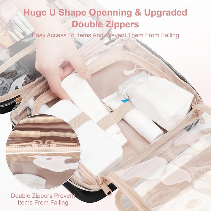 Everfun Hanging Toiletry Bag for Travel, 11x7.75x4.5 inch Medium Capacity Cosmetic Organizer with Leakproof Wet/Dry Compartment, Waterproof Dopp Kit Toiletries Bag for Women Pink