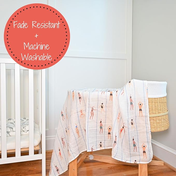 LollyBanks Swaddle Blanket, 100% Cotton Muslin, Soft Baby Blanket 47 x 47 Inches, Neutral for Boys & Girls, Registry (Swimming/Sports Print)