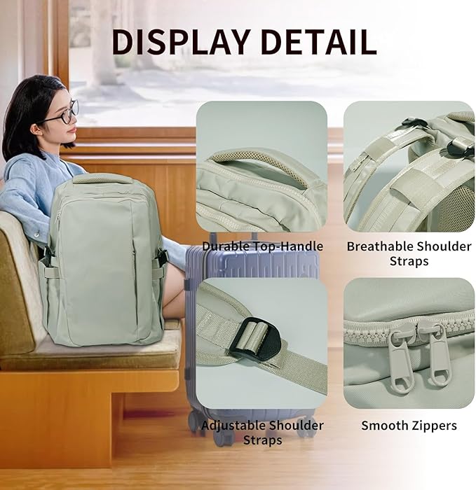 Travel Backpack for Women Men Carry on Backpack, Airline Approved Large Travel Bag Flight Approved Personal item, 15.6 Inch Laptop Backpack Casual Daypack for Weekender Business Hiking-GREY
