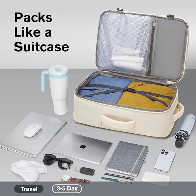 Smart Suitcase-style Laptop Backpack, 25L / 35L Practical Travel Bag for Work, Leisure & Flight, Luggage-Style Commuter Pack (Beige, 25L)