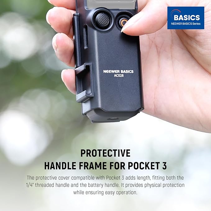 NEEWER Basics Protective Case with Hand Strap, Compatible with DJI Osmo Pocket 3, Pocket 3 Creator Combo Accessories, Extension Handle, Housing Extension Frame, Cold Shoe, Type C Port, SD Card Slot