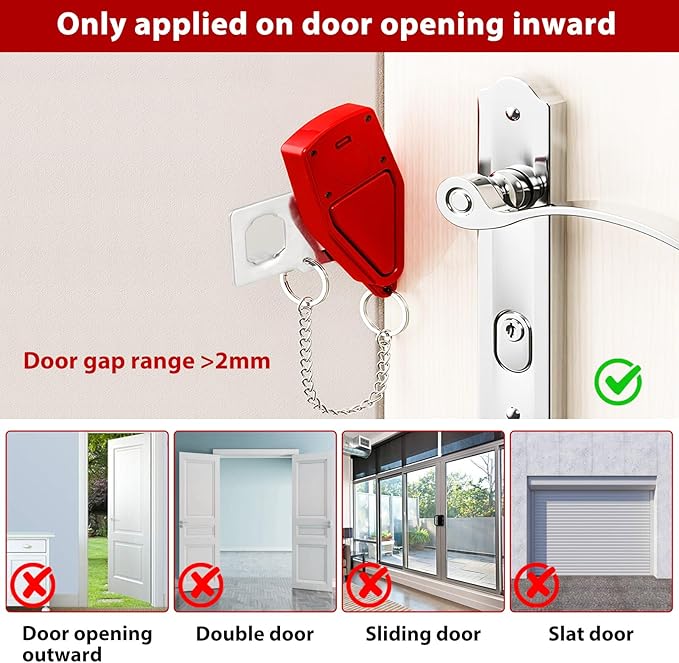 Portable Door Lock for Travel 2-in-1, Hotel Door Locks for Travelers Security, Door Lock Self-Defense Security Device for Home, Apartment, Hotel, Living Motel, School Dorm, House