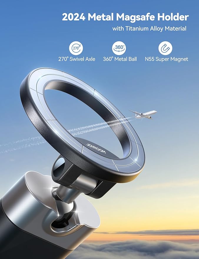 JOYROOM Airplane Phone Holder Travel Essentials,【360° Metal Ball & Titanium】 for Magsafe Airplane Travel Accessories, Universal Travel Phone Mount, Travel Must Have for iPhone 15 Pro Max[2]