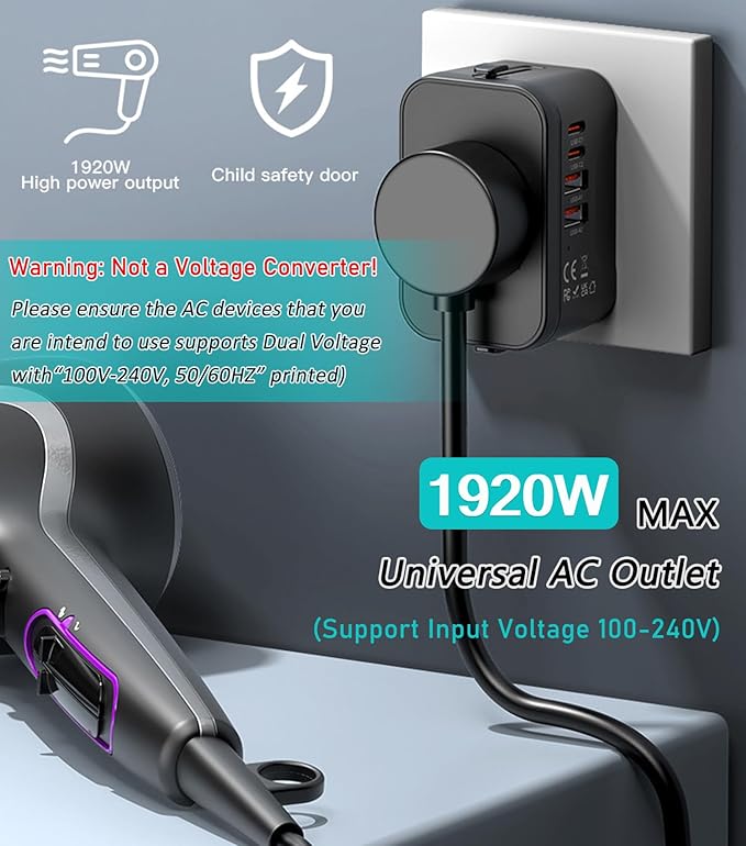 Universal Travel Adapter Worldwide, European Travel Plug Adapter with 2 USB C, 2 USB A and Multi AC Outlets, International Power Adaptor for EU US UK AUS 200+ Countries, Travel Essentials