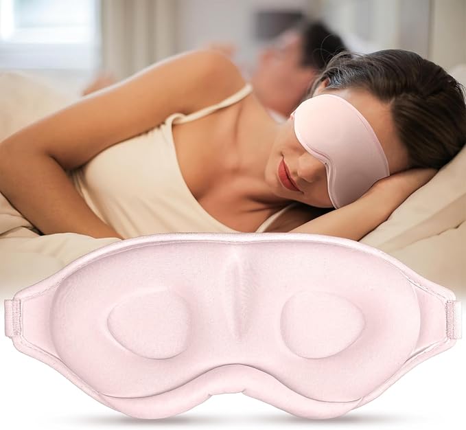 Sleep Mask for Side Sleeper Women Men, Light Blocking Eye Mask for Sleeping, 3D Contoured Cup Sleeping Mask for Zero Eye Pressure, with Adjustable Elastic Strap for Sleep Travel, Pink