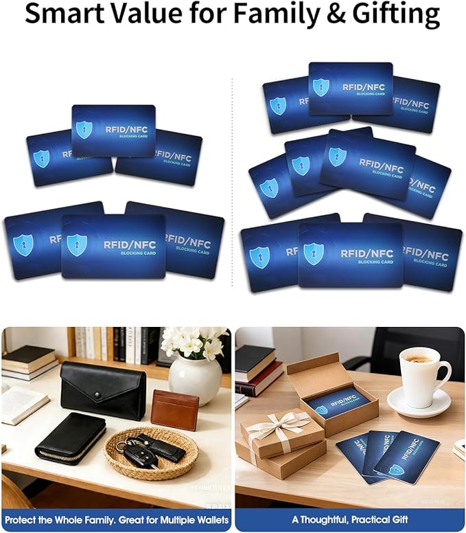 6 Pack RFID Blocking Card Entire Wallet Protection, Contactless NFC Bank Debit Credit Card Protector for Men&Women, Anti-Theft Slim Design ID Passport Card Guard Blocker, Travel Security