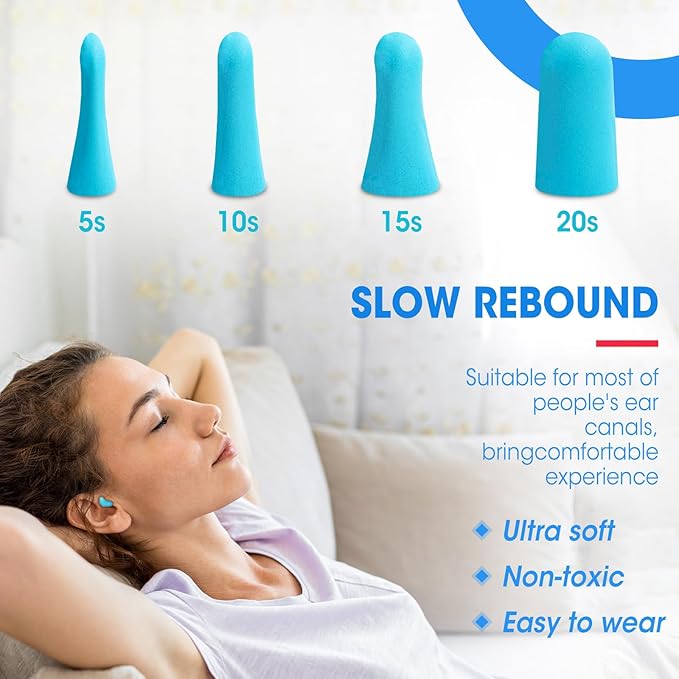 AZEN 300 Pairs Ear Plugs, NRR 32dB Soft Foam Ear Plugs for Sleeping Noise Cancelling, Earplugs for Concerts Shooting Swimming Noise Reduction,Individually Wrapped (Lake Blue)