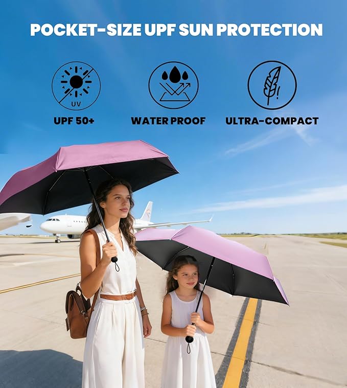 MRTLLOA Travel Essentials Mini Umbrella with Case for Purse - Small Compact & Lightweight, UV Sun Protection, Manual Open/Close for Pocket Umbrella(Women/Men/Kids)