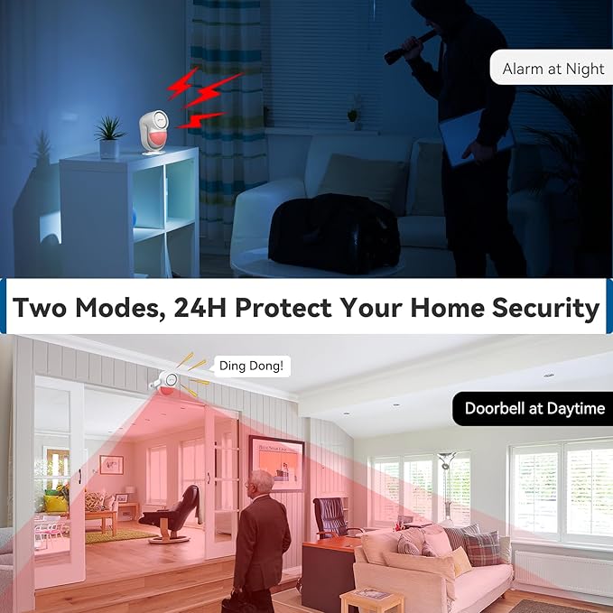 125dB Wireless Security Alarm System with 328ft Remote & 40ft PIR Motion Sensor - Indoor/Outdoor Siren Alarm for Home, Garage, Warehouse, Store - Battery Included (White)