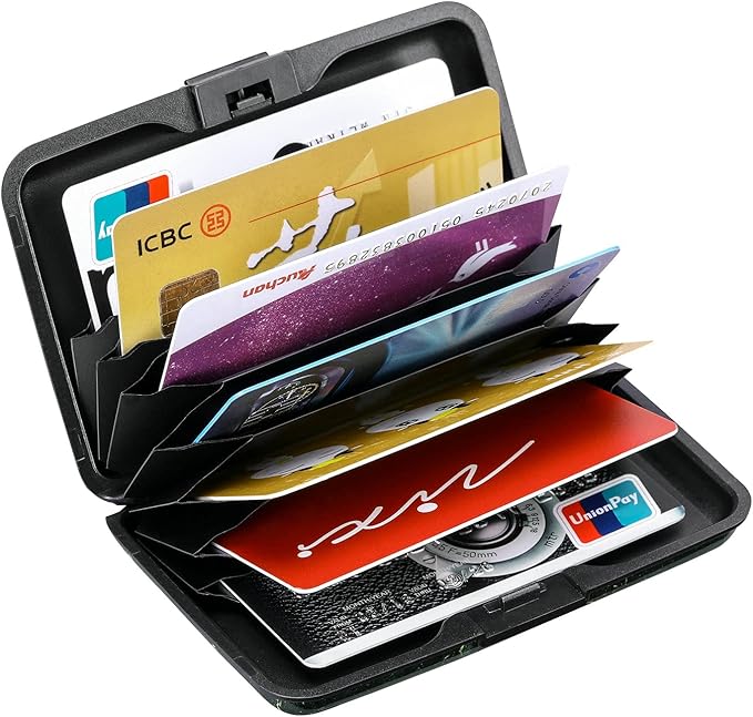 ELFISH Mini RFID Aluminum Wallet Credit Cards Holder Business Card Case Metal ID Case for Men Women (Black Marble)