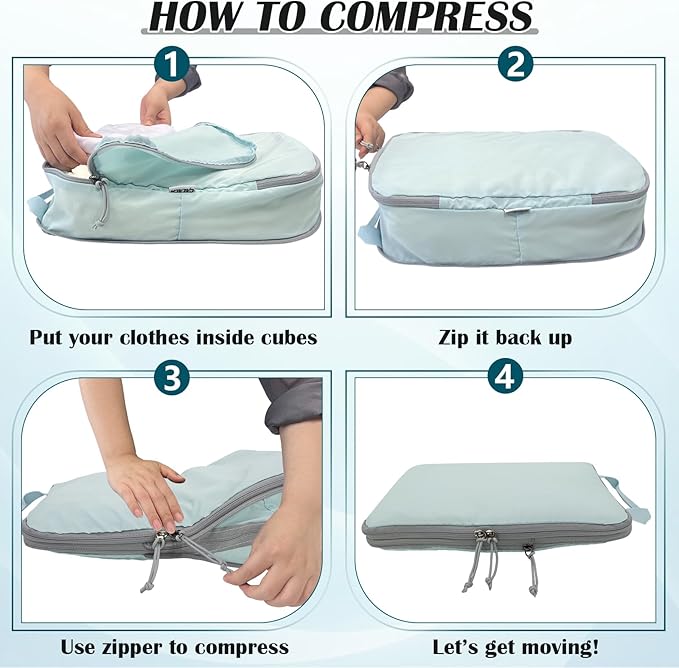 Compression Packing Cubes for Travel Accessories, 2 Set Compression Bags Travel Cubes for Packing Suitcase Luggage Organizer Bags Set, Blue