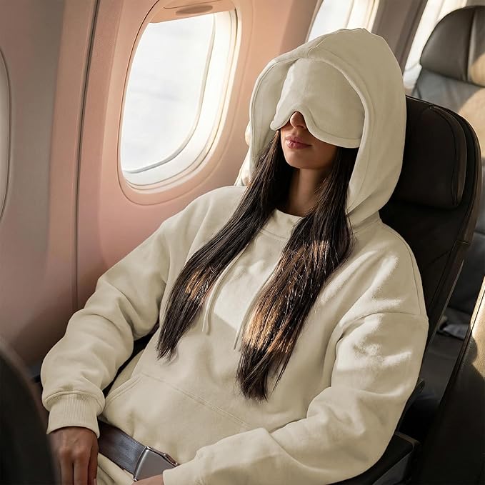 Ainangua Womens Oversized Pullover Essentials Hoodie with Eye Mask Comfor Airplane Mode Travel Office Vacation Sweatshirt