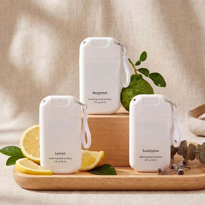 3 Pcs Power Mist Hydrating Hand Sanitizer Spray Bulk with Keychain Travel Size Hand Sanitizer Pocket 1 Fl. oz Spray Bottle for Daily Use Family Friends Teacher Nurse Employee Appreciation Gifts