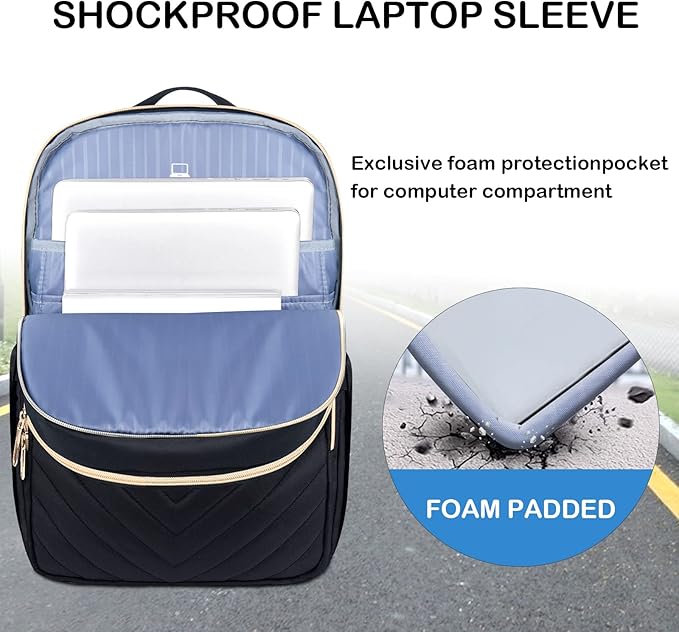 VANKEAN Laptop Backpack for Women, Laptop Computer Bag Travel Backpack Purse,Waterproof Work Business Backpack College Teacher Bags, Black