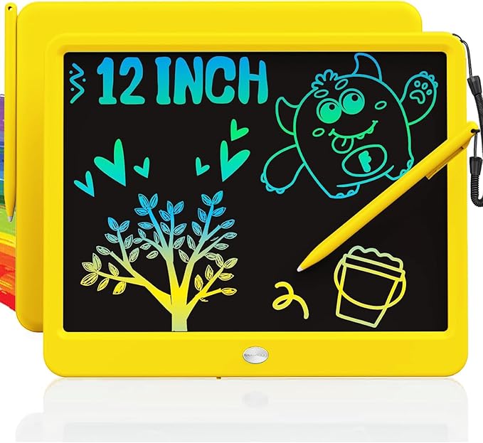 TEKFUN 12 Inch LCD Writing Tablet for Kids, Coloring Drawing Pad, Mess Free Doodle Board, Airplane Travel Toys for Boys and Toddlers, Road Trip Essentials, Gifts for 3-8 Year Old Girls (Yellow)