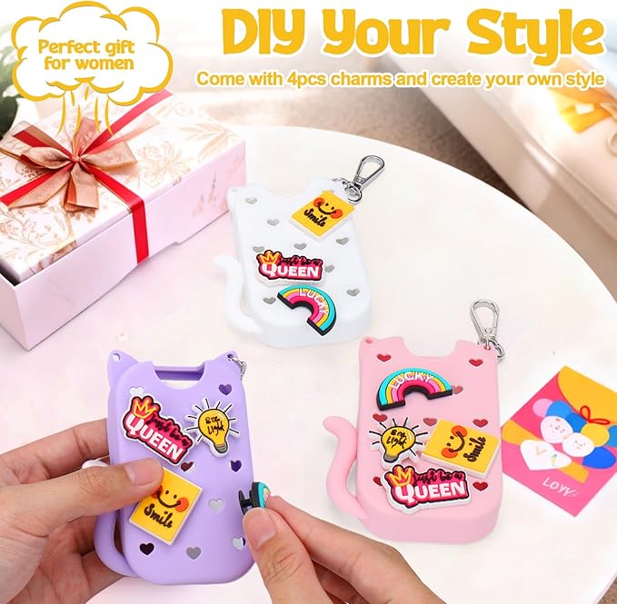 Mity rain Hand Sanitizer Spray Case Compatible With Touchland, Cute Silicone Hand Sanitizer Holder Keychain with 4 Charms, Portable Refillable Sanitizer Accessory, Gift for Women And Teens